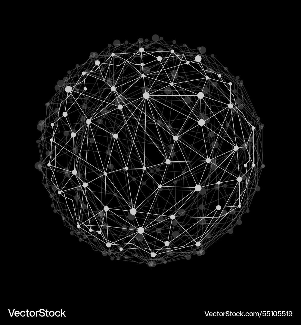 Abstract wireframe mesh sphere with dot and lines vector image