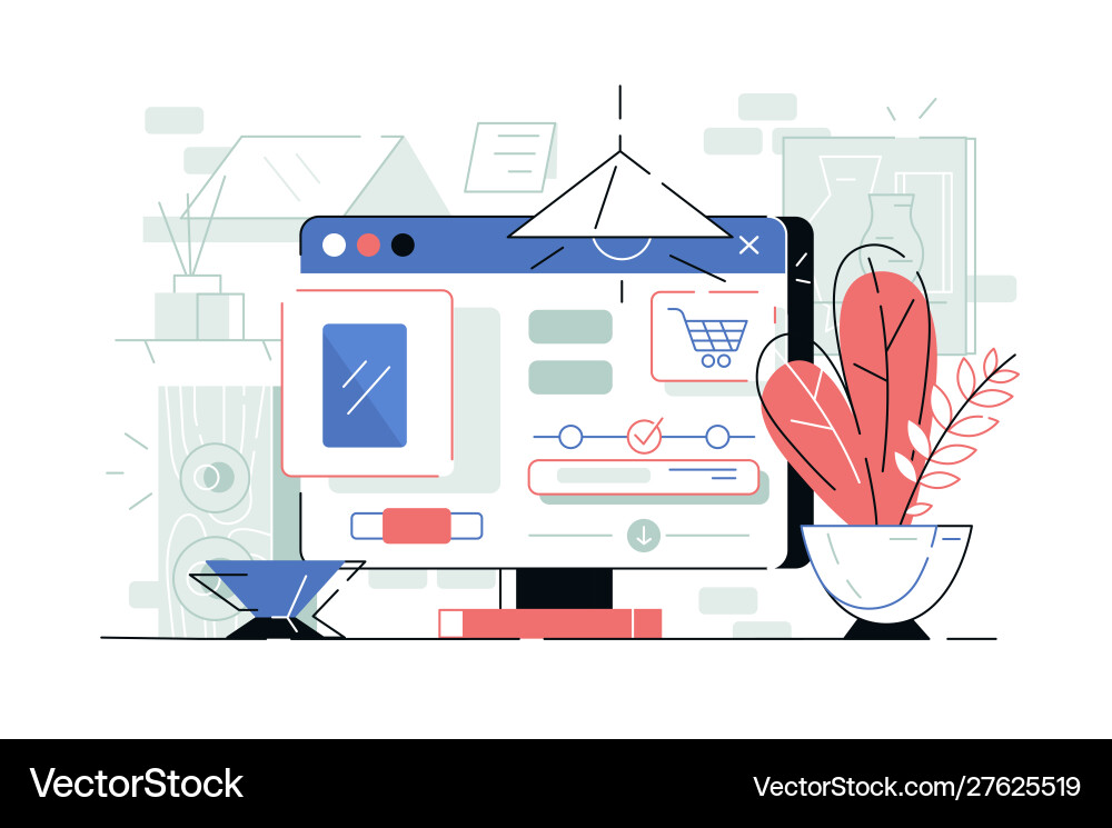 Computer monitor with open customer app Computer monitor with open customer app vector image