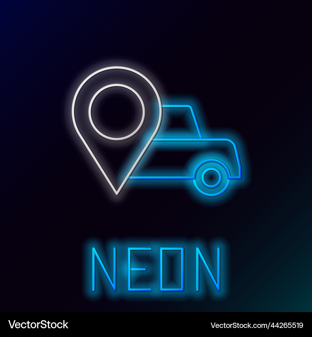 Glowing neon line map pointer with taxi icon Vector Image