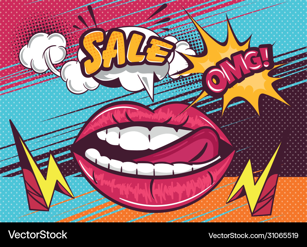 Omg sale poster design with sexy lips and tongue Omg sale poster design with sexy lips and tongue vector image