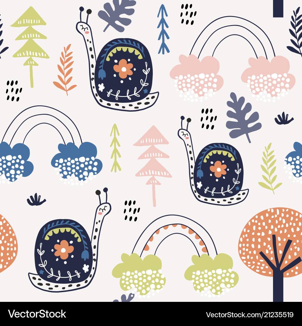 Seamless childish pattern with snails vector image