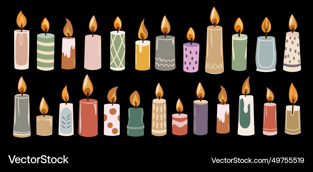Set of various candles different shapes and color Set of various candles different shapes and color Vector Image