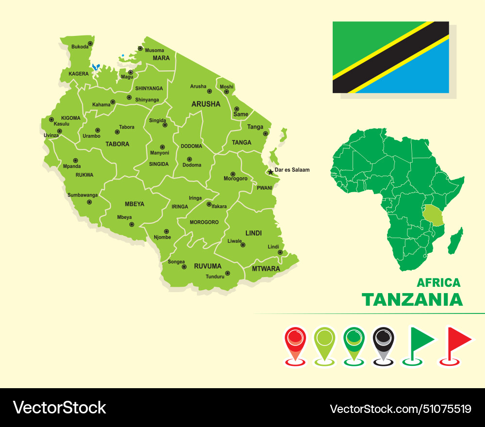 Tanzania map Royalty Free Vector Image - VectorStock
