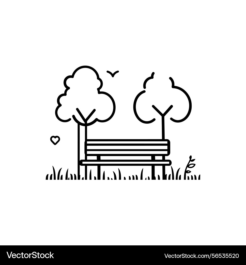 Black outline bench between trees with bird Vector Image