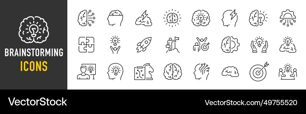 Brainstorming web icons in line style brain idea Vector Image