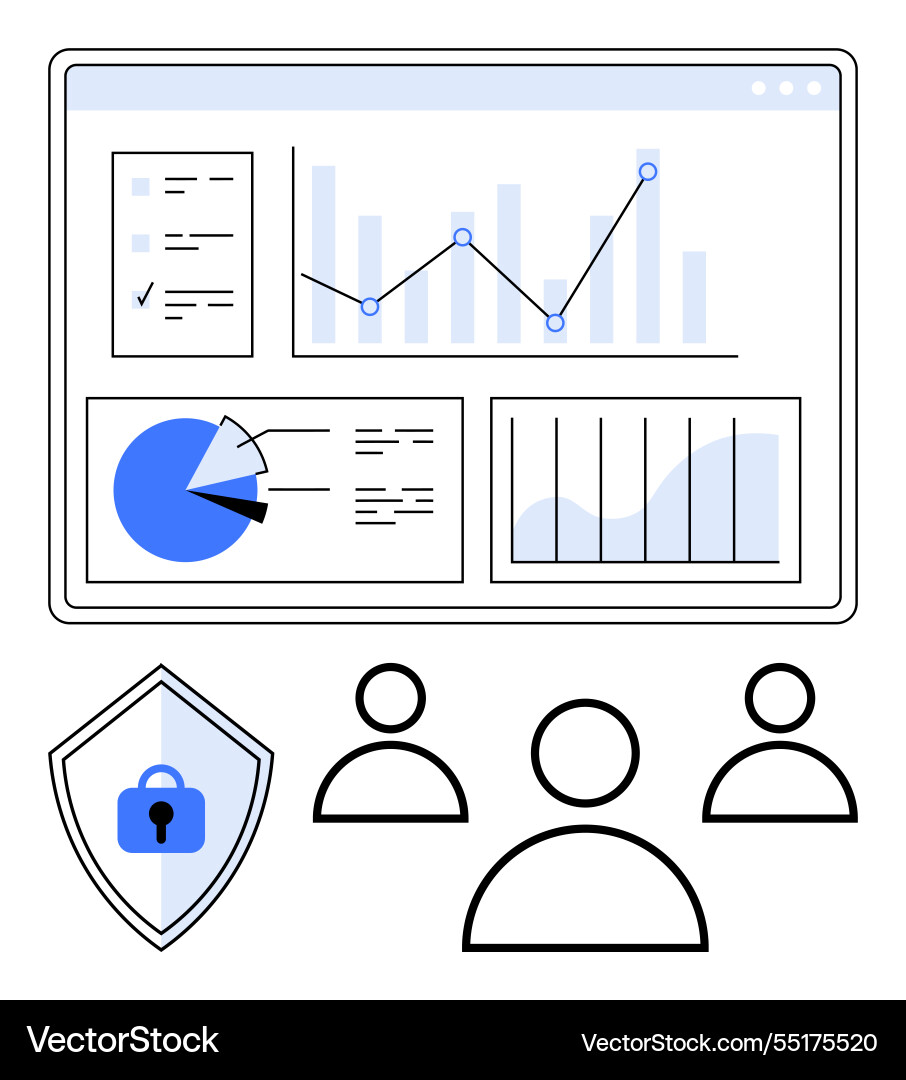 Data dashboard with analytics team collaboration Data dashboard with analytics team collaboration vector image