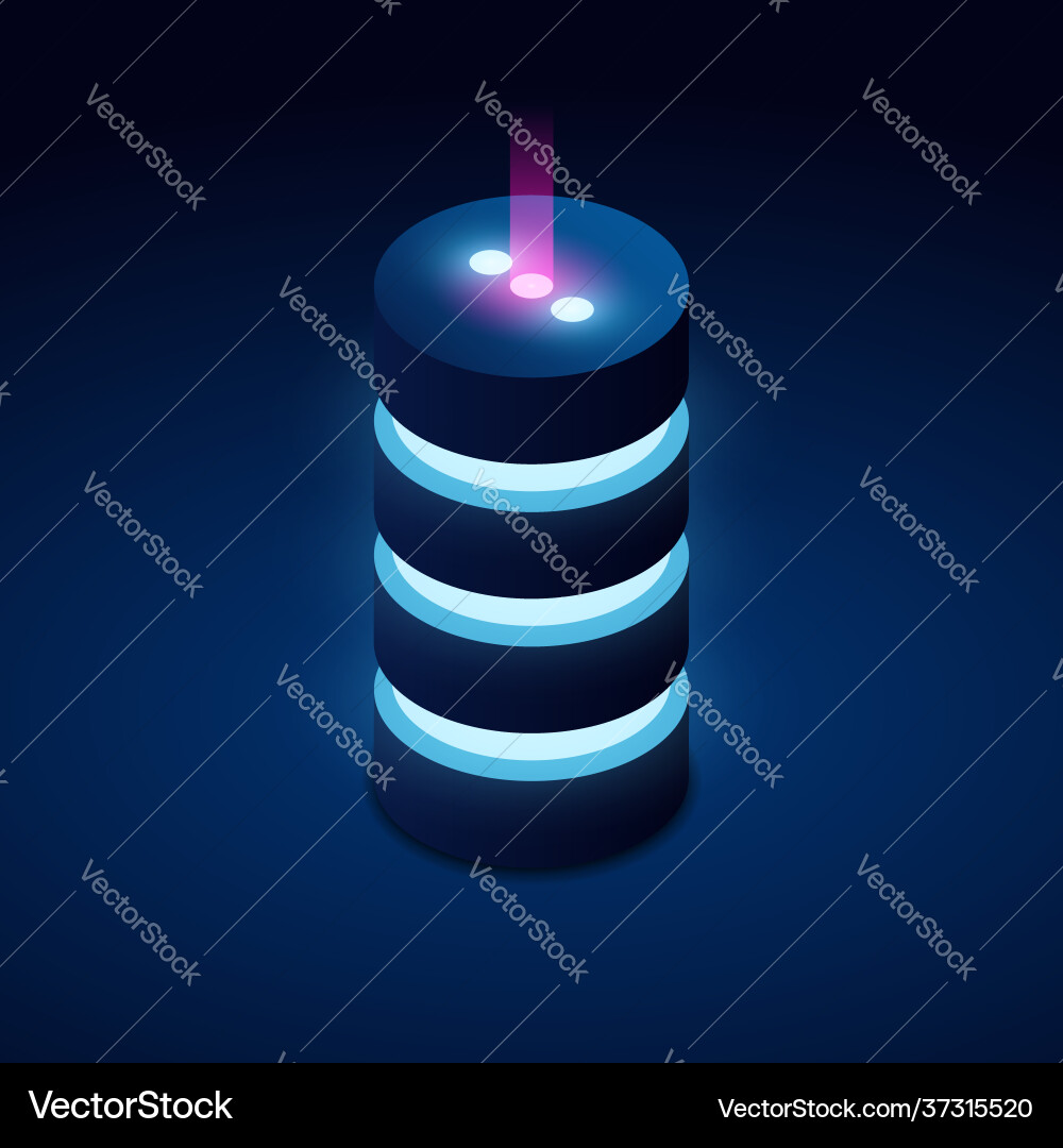 Database concept isometric with glowing neon vector image