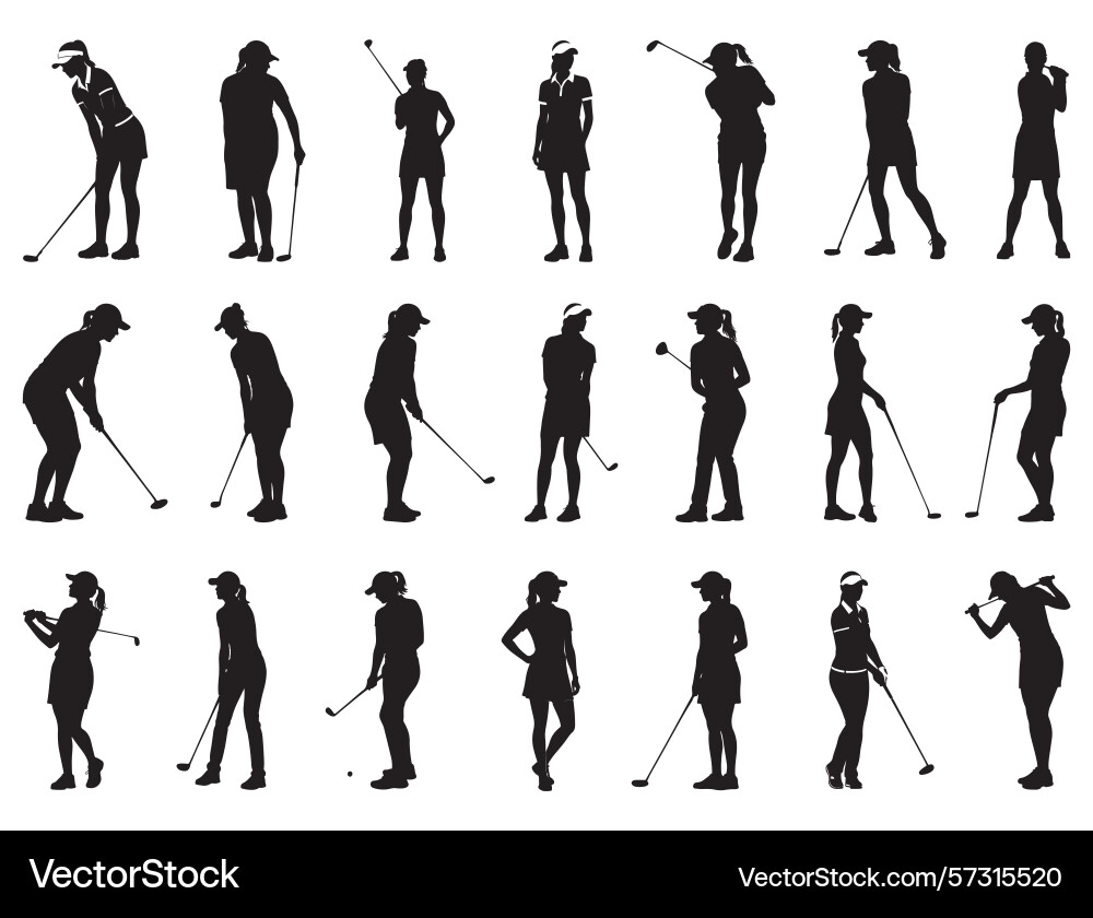 Female golfer silhouette – Royalty-Free Vector | VectorStock, image size:1000x840