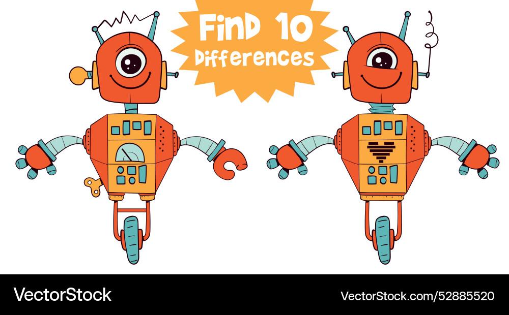 Find 10 differences in the picture retro robot Find 10 differences in the picture retro robot vector image