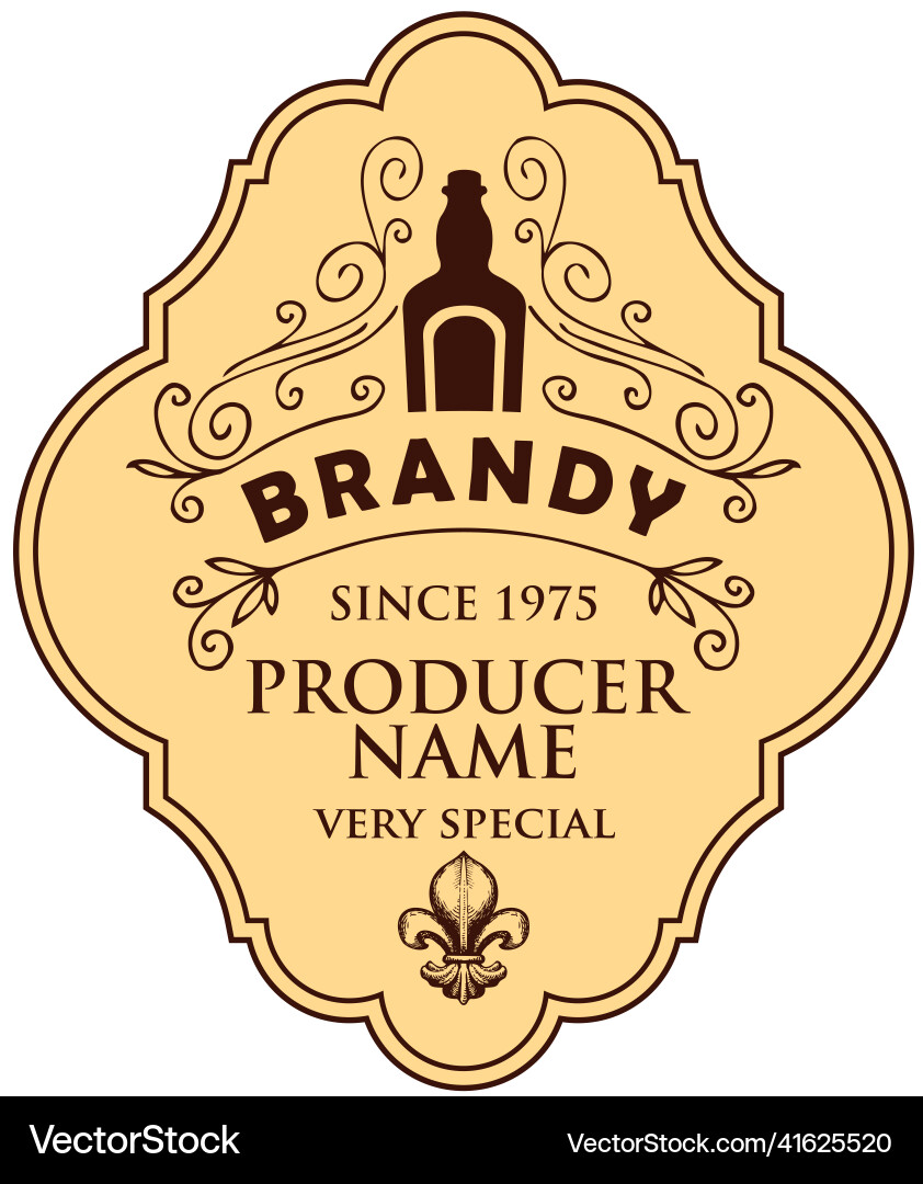 Label for brandy in a curly frame Label for brandy in a curly frame vector image