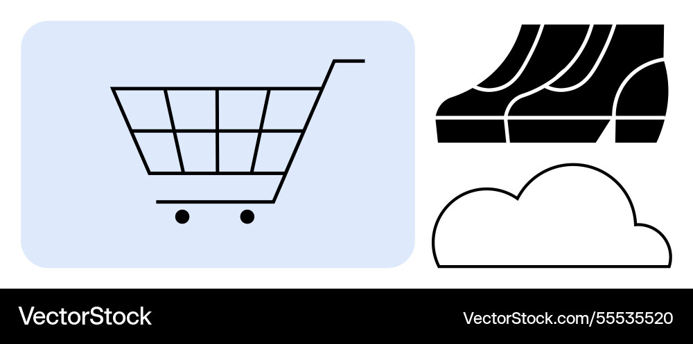 Minimalistic shopping cart with cloud and shoe Vector Image