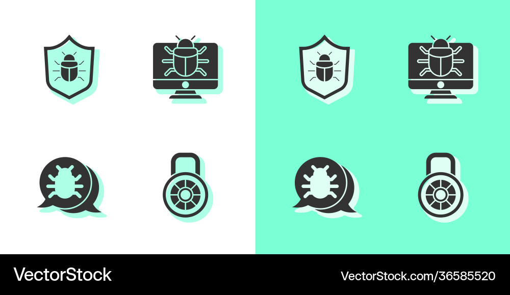 Set safe combination lock system bug and monitor Vector Image
