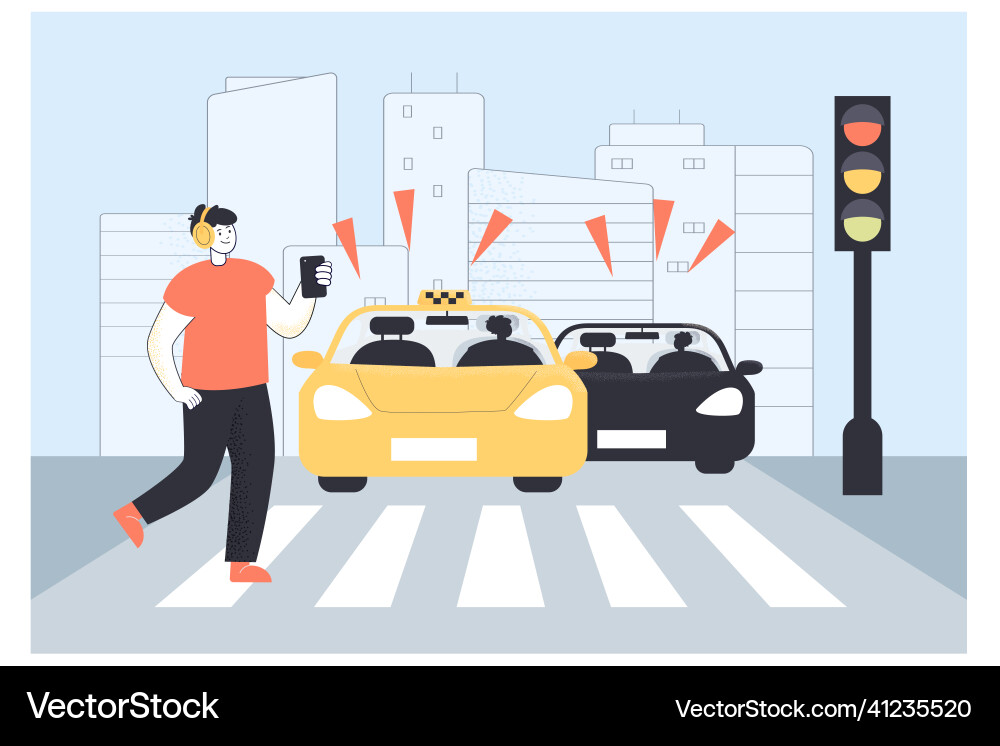 Sorgloser Junge mit Smartphone Kreuzung Straße Sorgloser Junge mit Smartphone Kreuzung Straße vektorbild