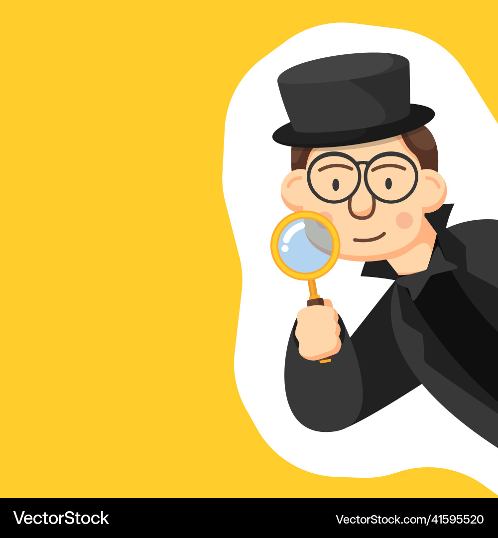 Spy man with magnifying glass for finding Spy man with magnifying glass for finding Vector Image