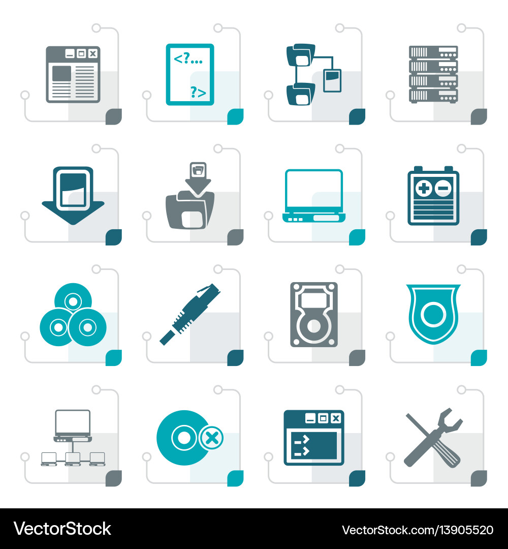 Stylized server side computer icons Vector Image