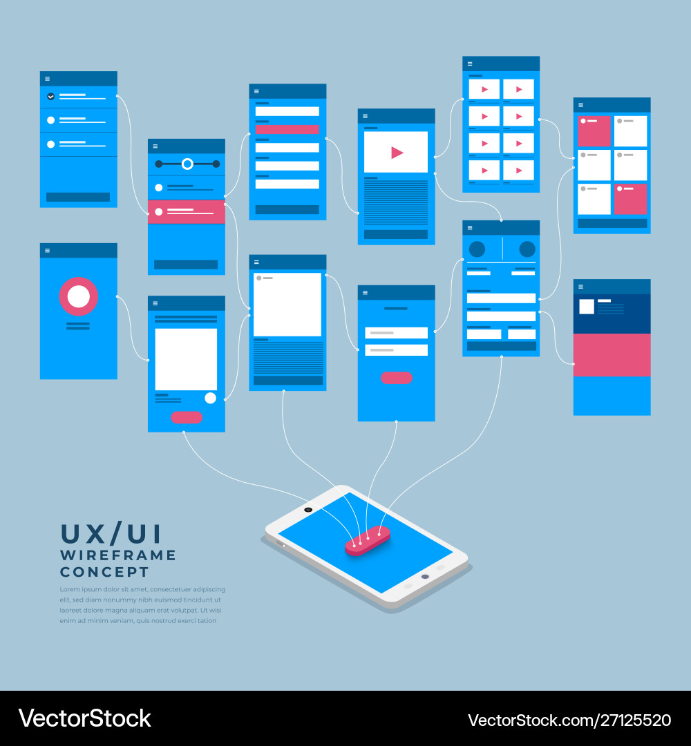 Ux ui flowchart mock-ups mobile Anwendung Ux ui flowchart mock-ups mobile Anwendung vektorbild