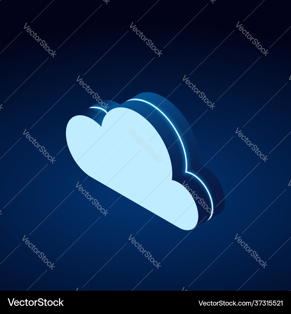 Cloud storage or computing isometric with glowing vector image