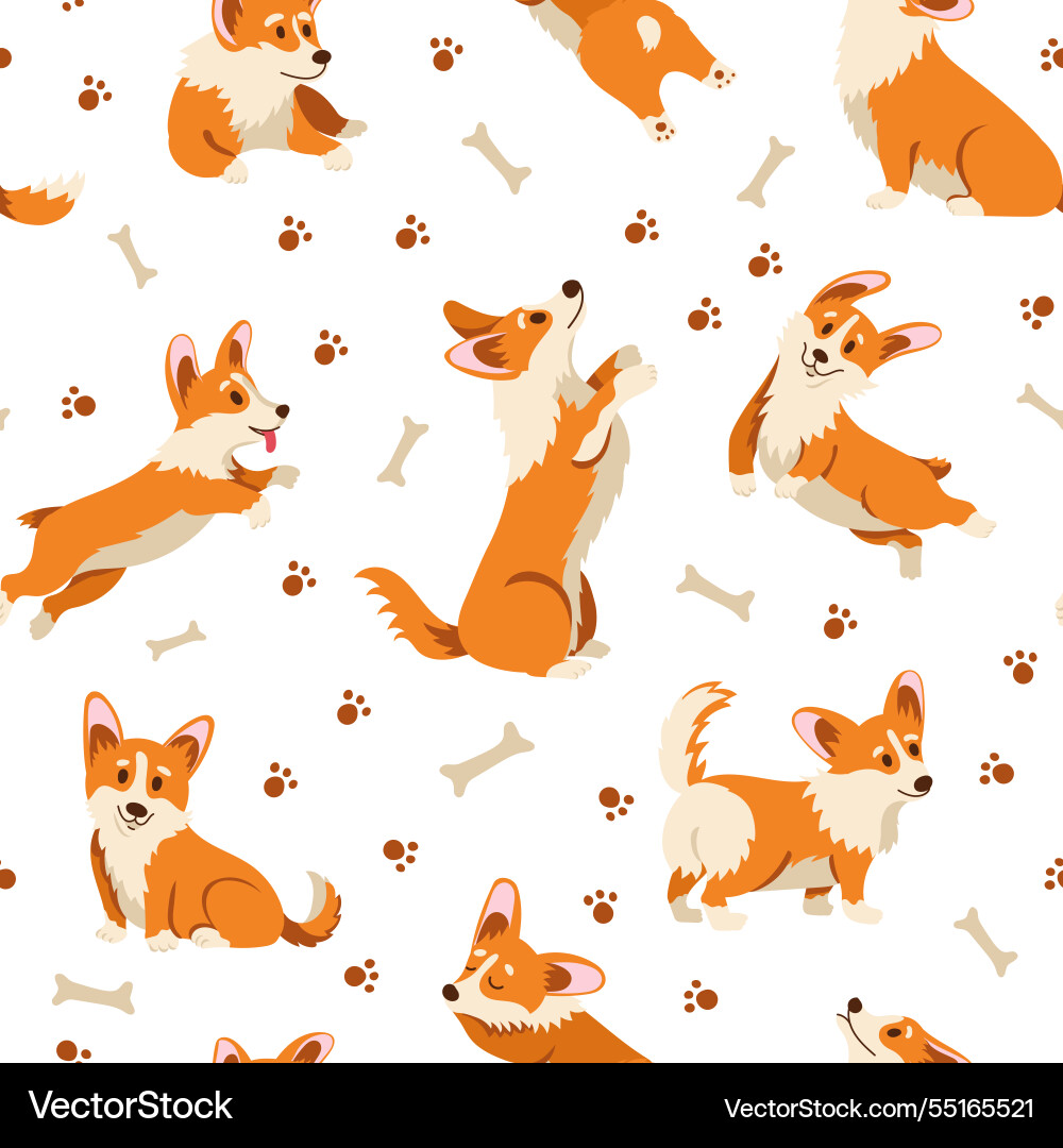 Cute corgi pattern seamless print of funny Cute corgi pattern seamless print of funny vector image