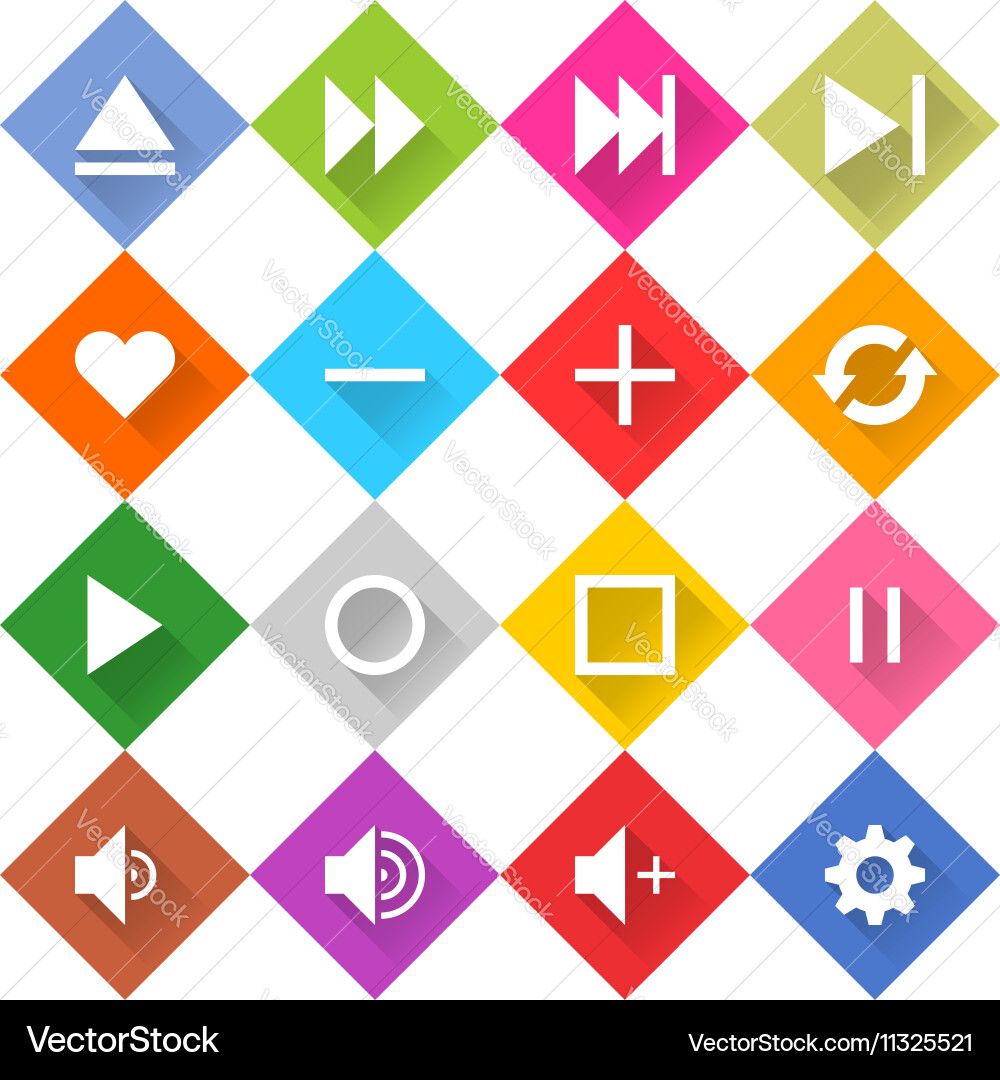 Flat media icon 16 set rhombus web button vector image