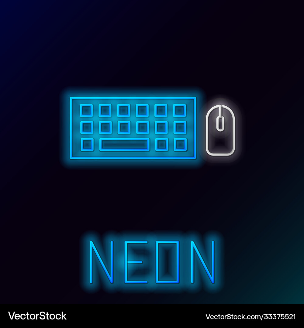Glowing neon line computer keyboard and mouse icon Glowing neon line computer keyboard and mouse icon Vector Image