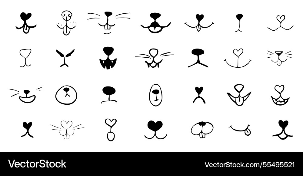 Pet Mund Comic niedliche Linie doodle Zeichnung Set Lippen Pet Mund Comic niedliche Linie doodle Zeichnung Set Lippen vektorbild