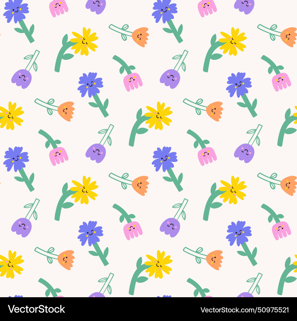 Spring flower seamless patterns in doodle style vector image