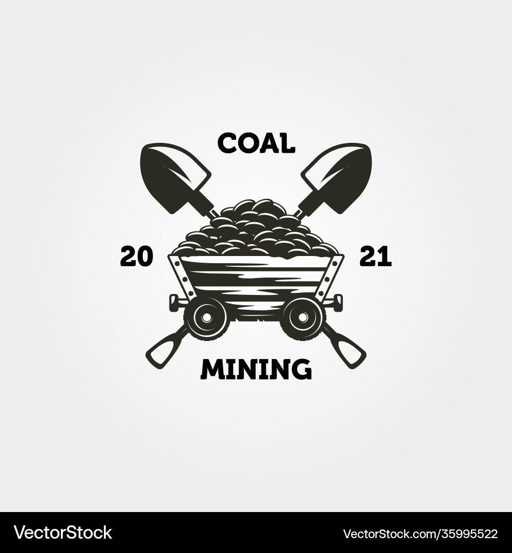 Mine cart coal and shovel logo vintage symbol vector image