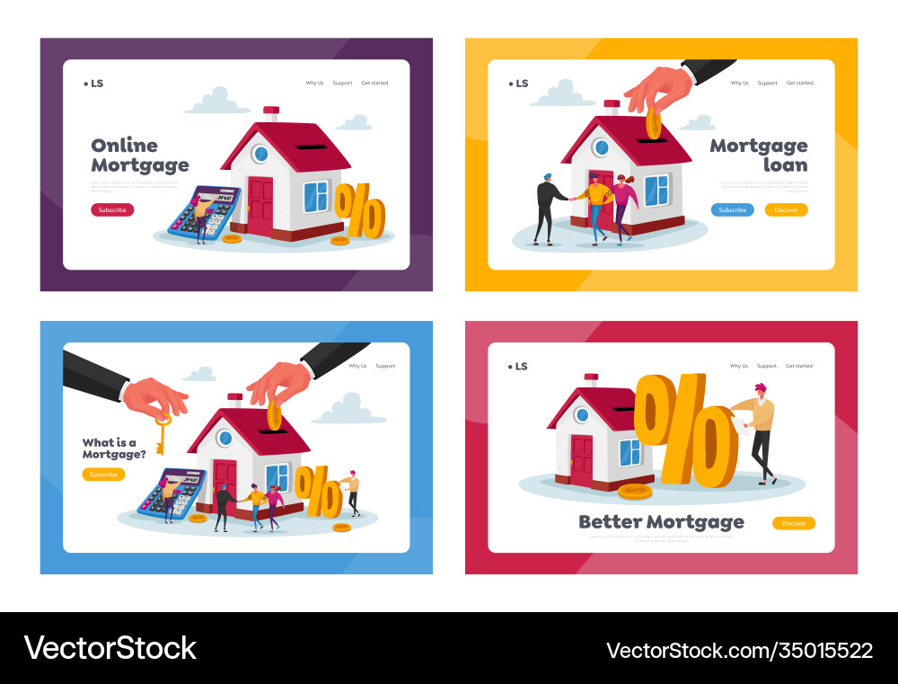 Mortgage and home buying landing page template set vector image