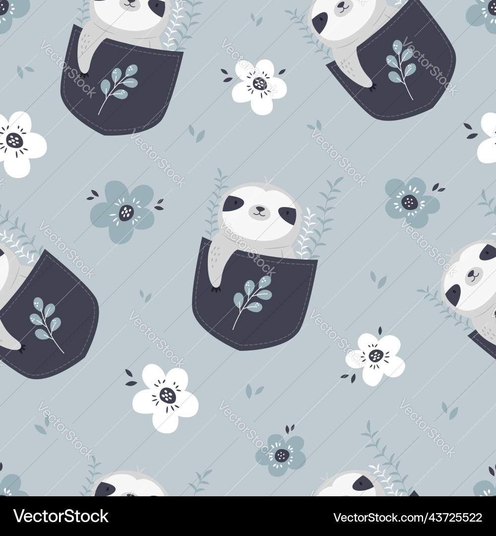 Seamless pattern with adorable sloth in pockets Vector Image