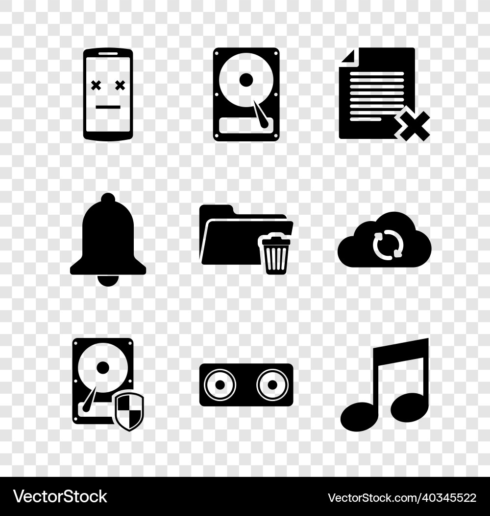 Set dead mobile hard disk drive hdd delete file Vector Image