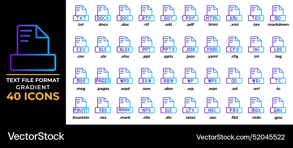Set document text file gradient icon txt ppt pdf vector image