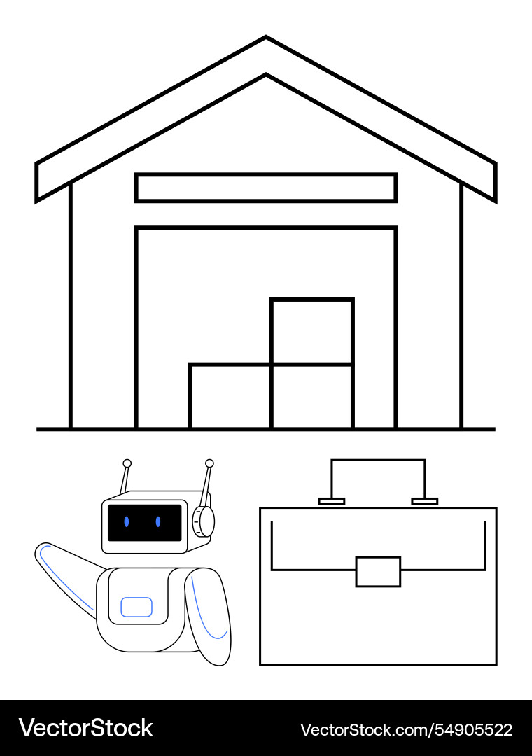 Warehouse with stacked boxes robot assistant Warehouse with stacked boxes robot assistant vector image
