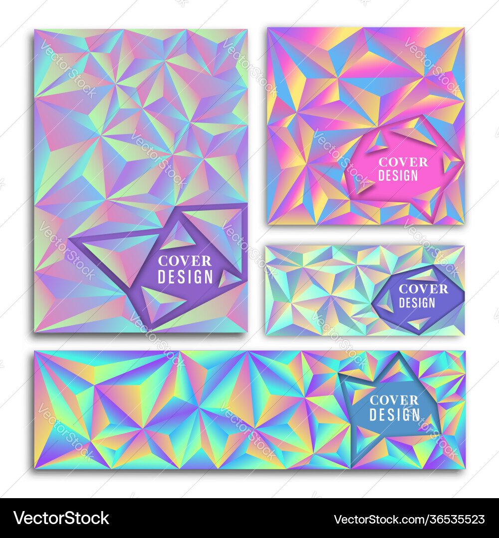 Abstract low poly 90s holographic card collection vector image