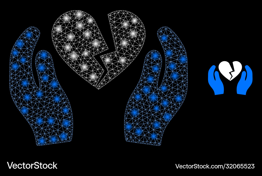 Broken heart care palms - bright web net Vector Image