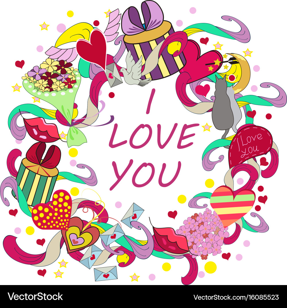 Concept of the romantic symbols and signs Vector Image