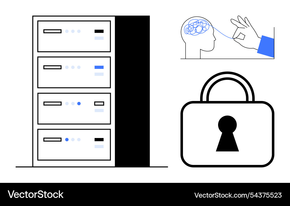 Cybersecurity concept with data server brain Cybersecurity concept with data server brain vector image