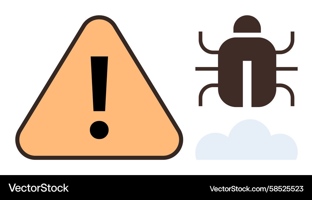 Cybersecurity Warning Sign with Bug Icon Vector Image