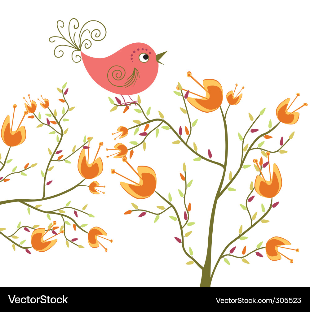 Floral Card with Birds Vector Image