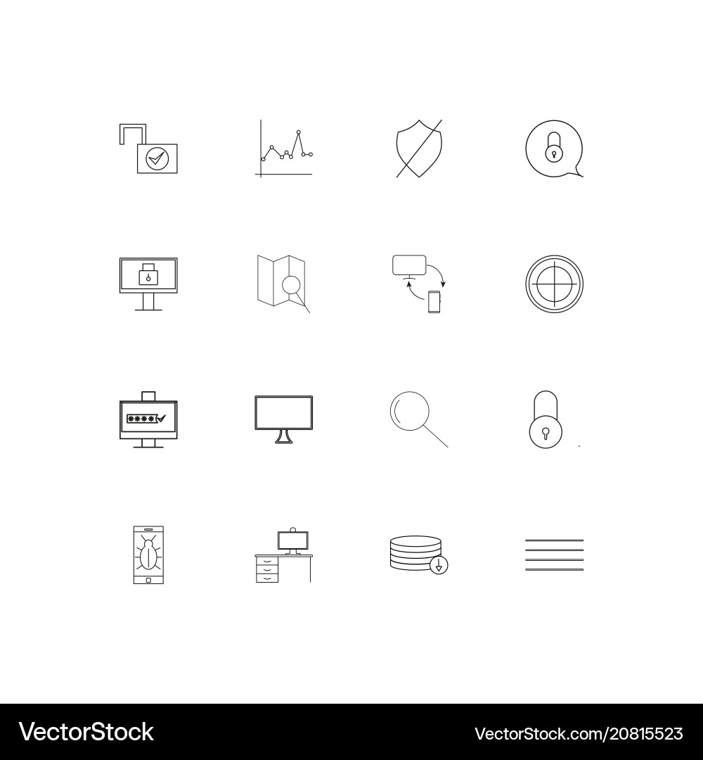 Internet security linear thin icons set outlined Vector Image