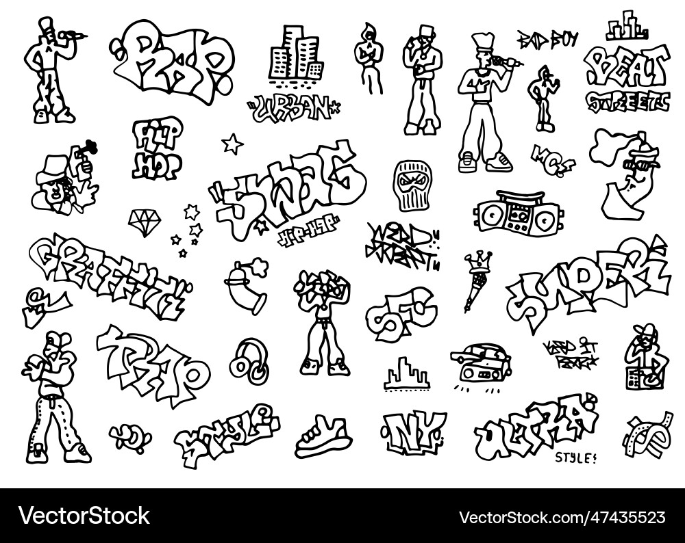 Rap music graffiti street style doodles Royalty Free Vector