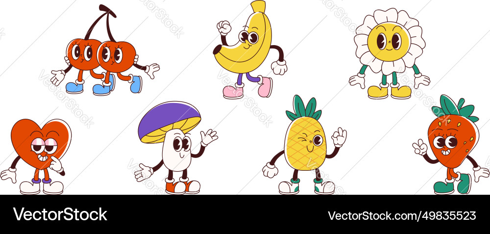 Retro groovy cartoon characters vector image