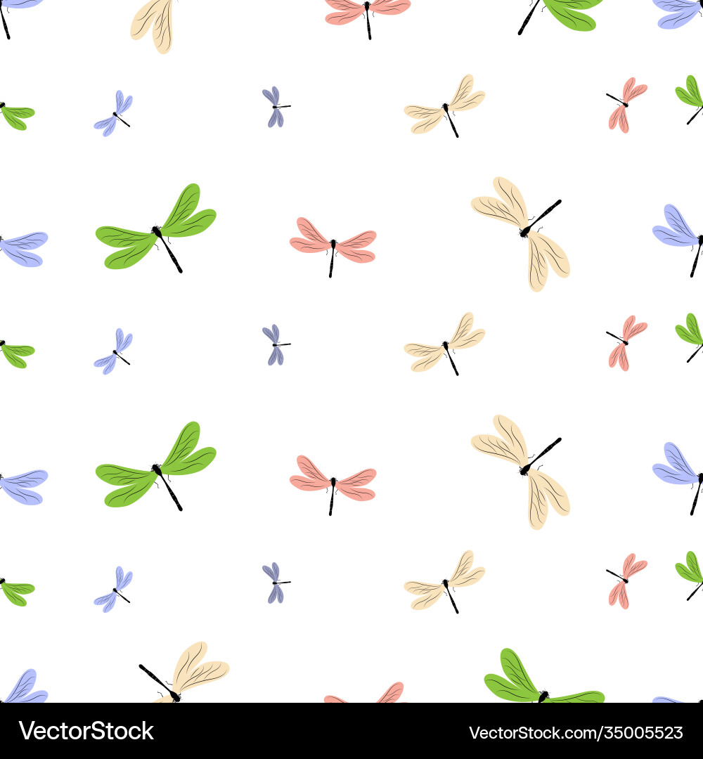 Seamless pattern multi-colored dragonfly Seamless pattern multi-colored dragonfly Vector Image