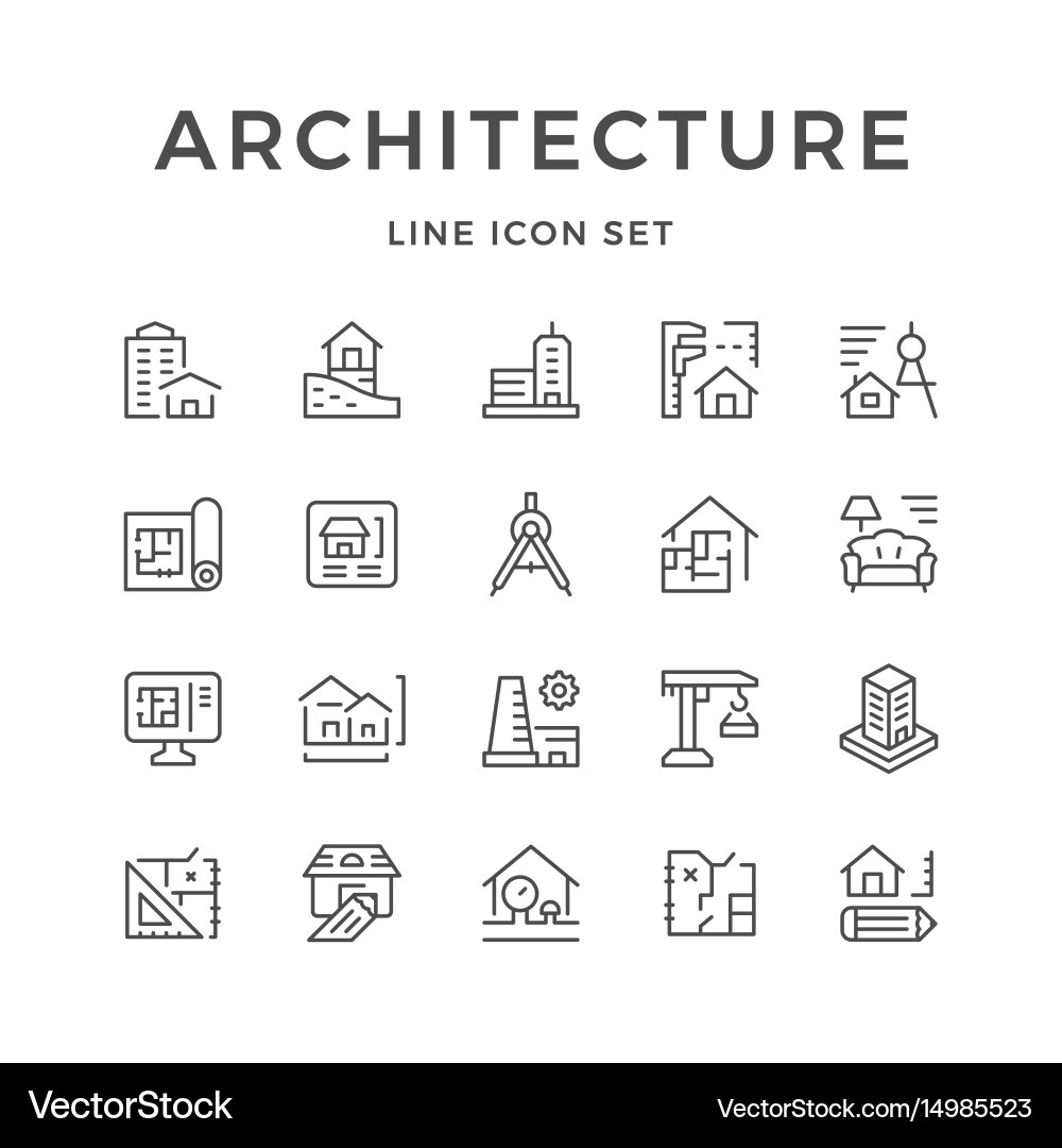 Set line icons of architecture Royalty Free Vector Image
