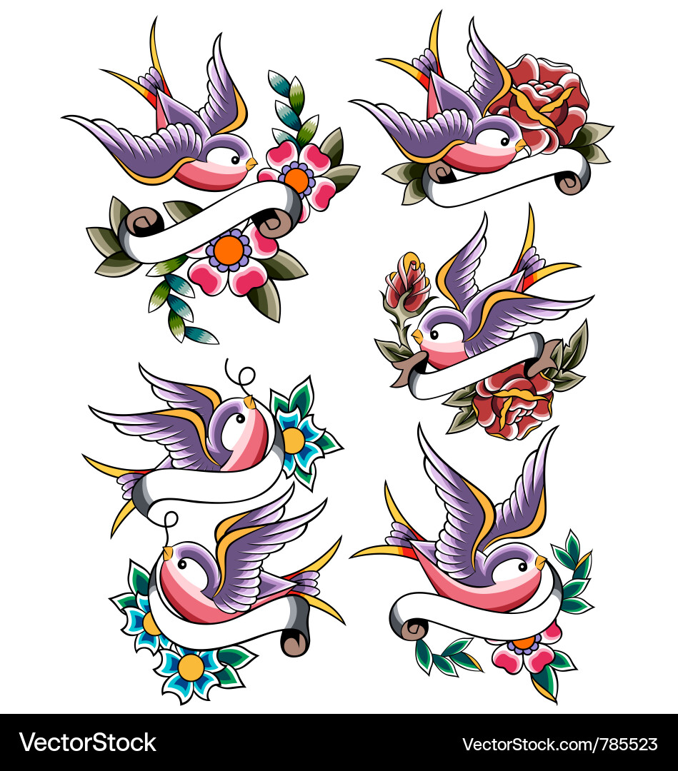 Swallow Tattoo Collection Vector Image