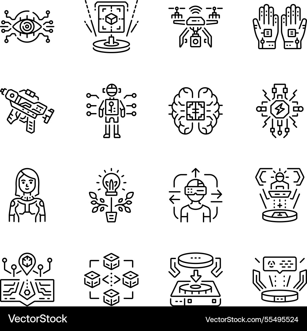 Bundle of linear style ai technology icons vector image