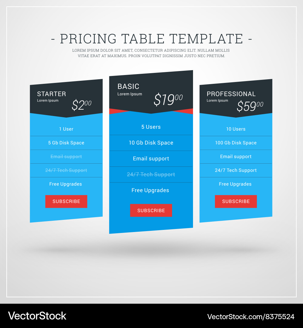 Design template for pricing table websites Vector Image