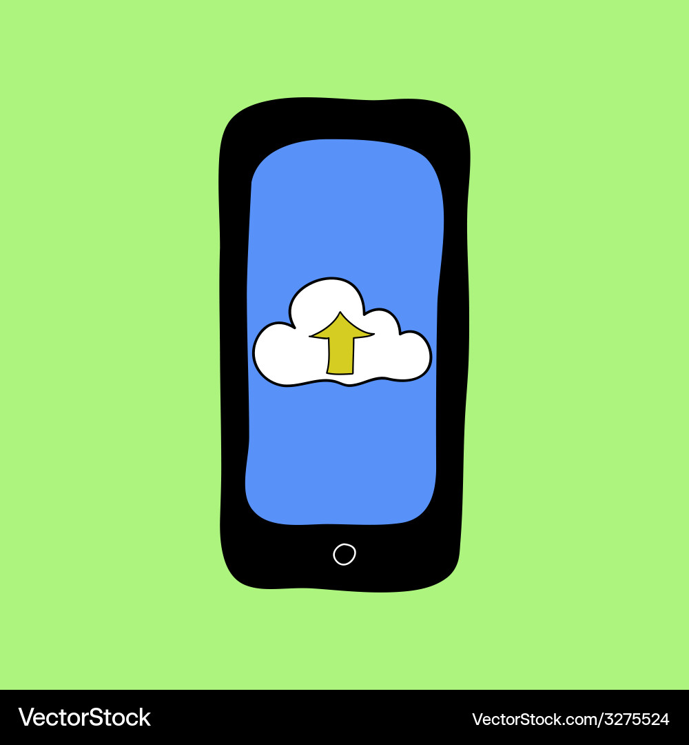 Doodle style phone with cloud uploading Vector Image