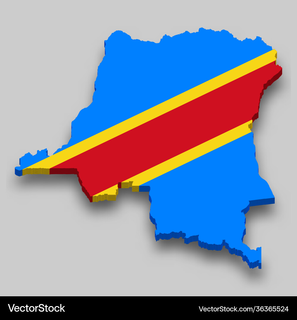 DR Congo 3D Map with Flag Vector Image