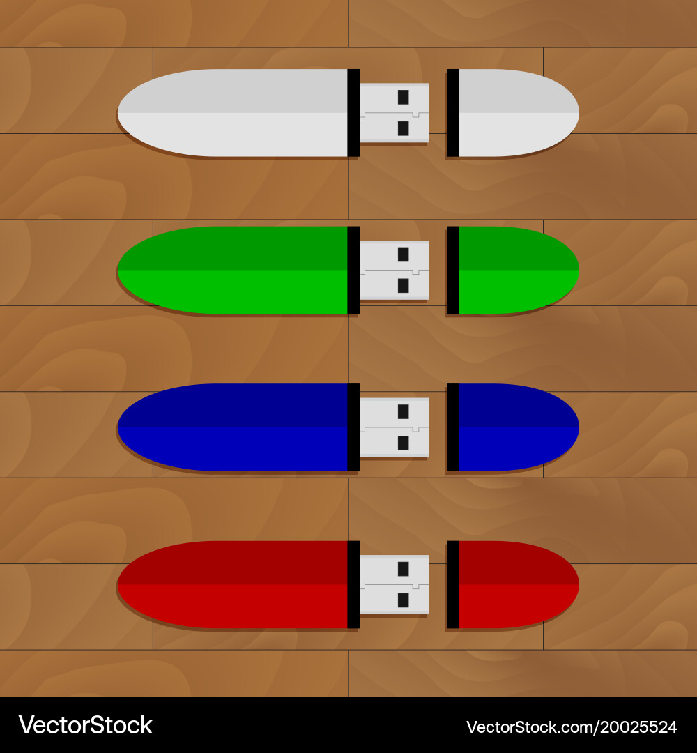 Flash drive set collection on table vector image