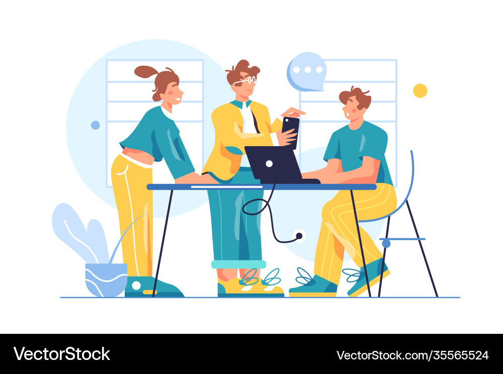 Group colleagues working in office Vector Image